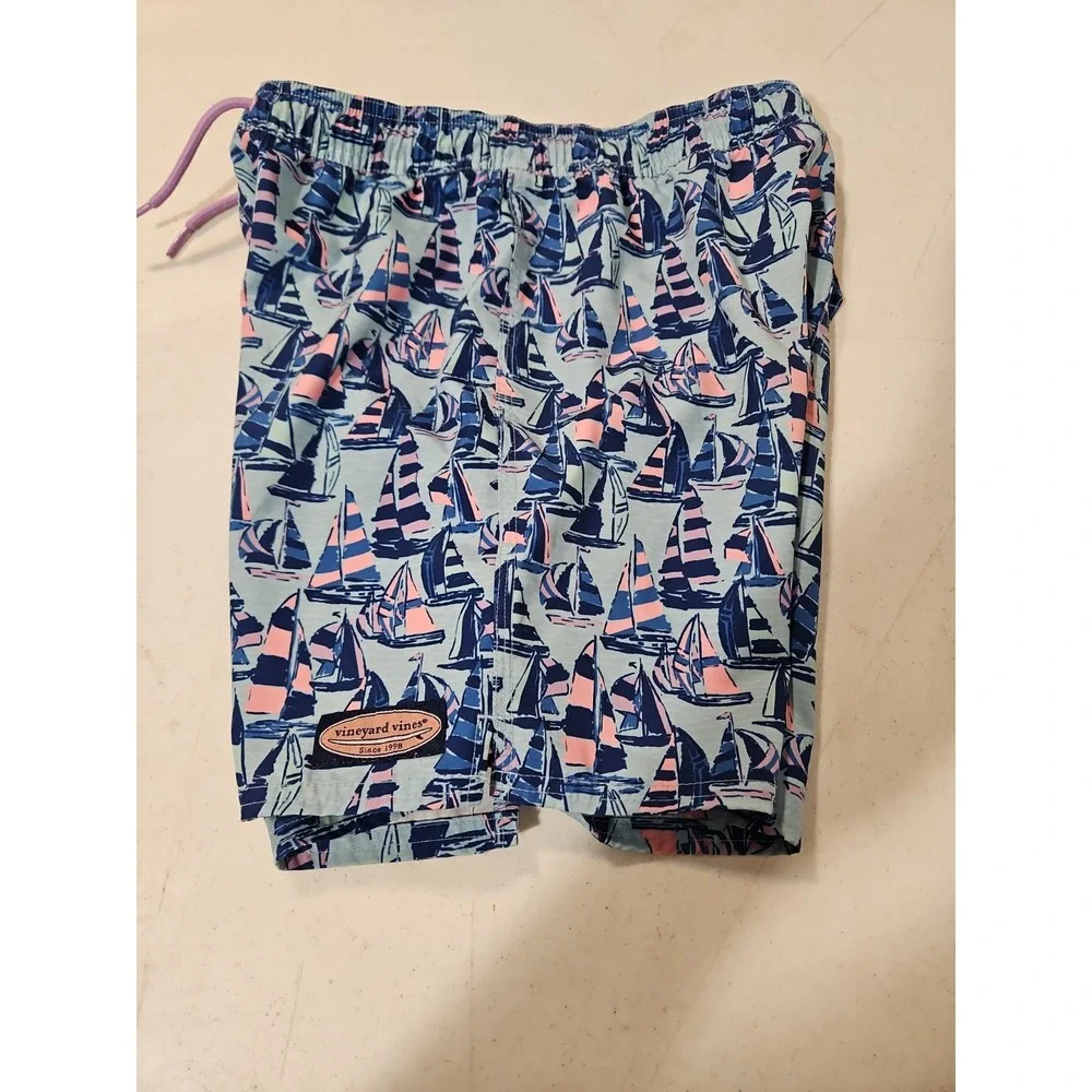 Vineyard Vines Youth sz M Blue Regatta Sailboats Swim Trunks *LINER Cut Out(1883